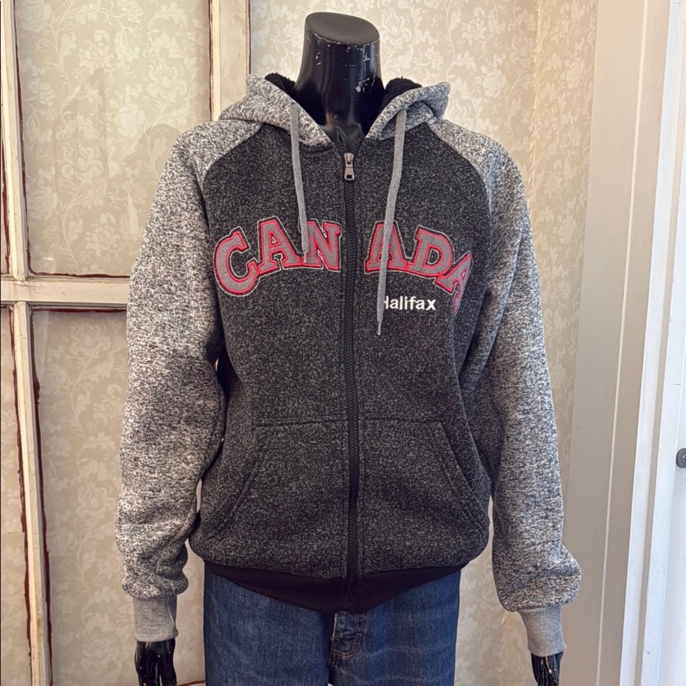 Unisex Gold Star Canada Halifax 2-Tone Speckled Gray Hoodie Red Letter Sz Medium
